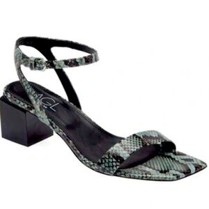 New AGL Angie Ankle Strap Snakeskin Print Leather Sandal Menthe-nero Size 8